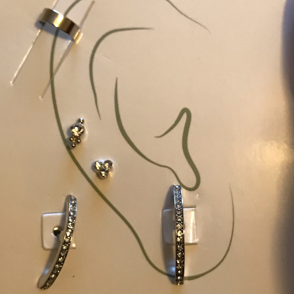 Silver Rhinestone Earrings Set - Picture 2 of 2